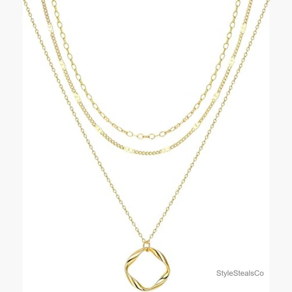Layered Necklace Set, Stackable Circle Paperclip … - image 1